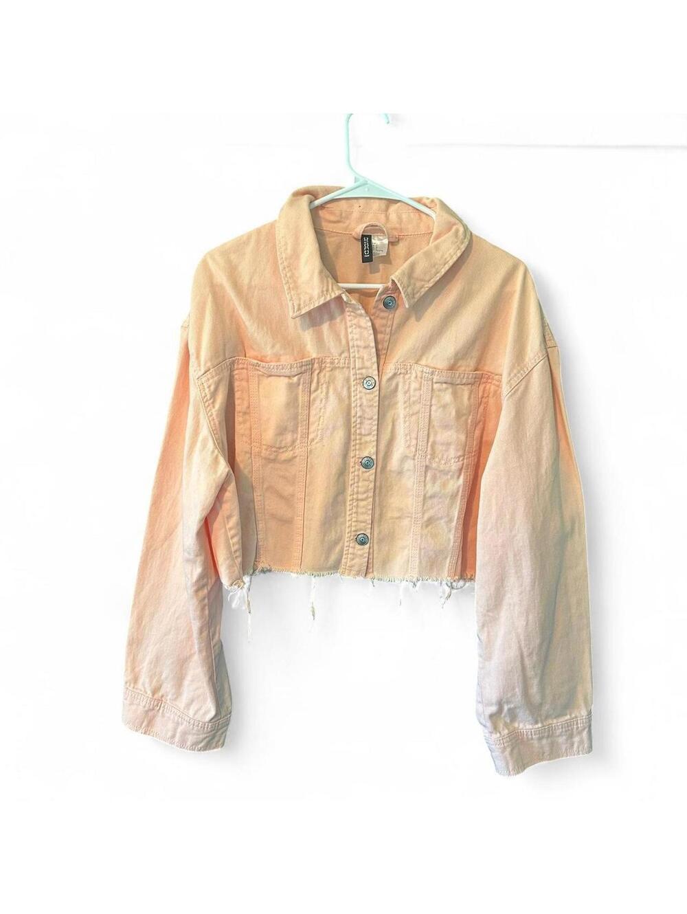 H&M Light Pink Cropped Denim Jacket - Size Large